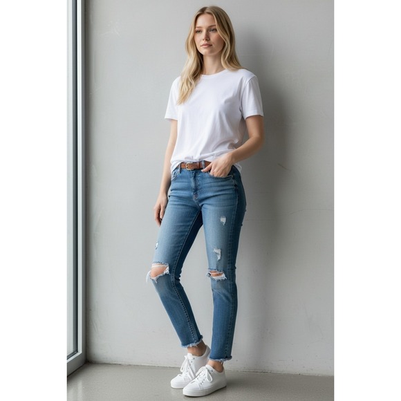 KanCan Signature Denim - KanCan Signature Womens Distressed Mid Rise Ankle Skinny Jeans Blue 27